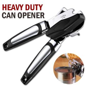 Manual Handheld Can Opener With Cutting Wheel Blade Lid Cap Openers (Color: black)